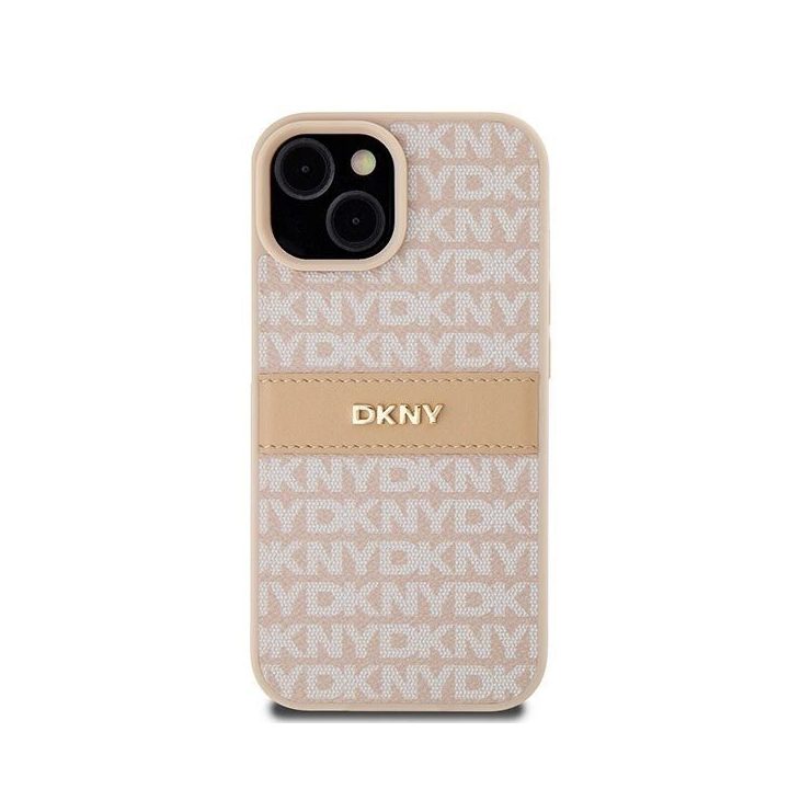 DKNY Leather Mono Stripe & Metal Logo dėklas iPhone 15 / 14 / 13 - rožinis