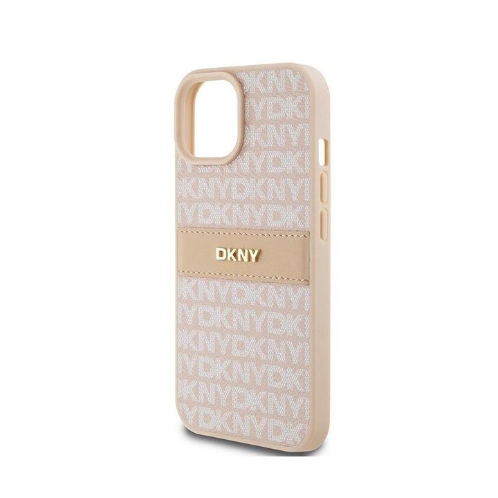 DKNY Leather Mono Stripe & Metal Logo dėklas iPhone 15 / 14 / 13 - rožinis