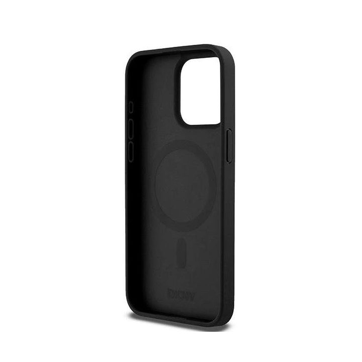 DKNY odinis monogramos rašto metalinis logotipas MagSafe dėklas skirtas iPhone 15 Pro Max – juodas