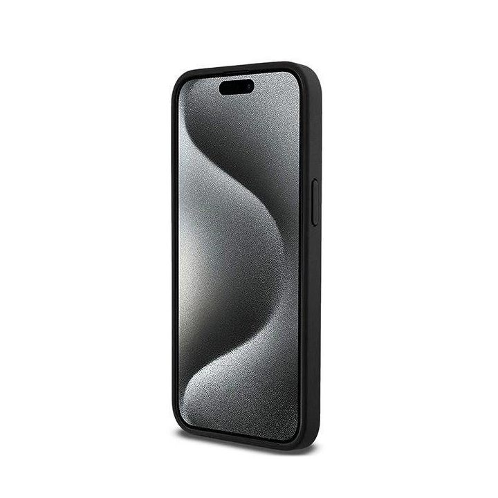 DKNY odinis monogramos rašto metalinis logotipas MagSafe dėklas skirtas iPhone 15 Pro Max – juodas