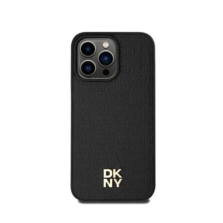 DKNY odinis monogramos rašto metalinis logotipas MagSafe dėklas skirtas iPhone 15 Pro Max – juodas