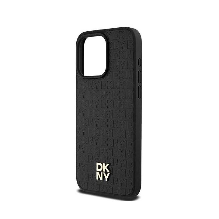 DKNY odinis monogramos rašto metalinis logotipas MagSafe dėklas skirtas iPhone 15 Pro Max – juodas