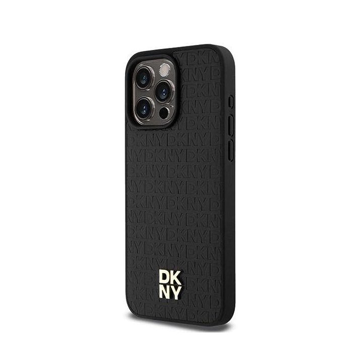 DKNY odinis monogramos rašto metalinis logotipas MagSafe dėklas skirtas iPhone 15 Pro Max – juodas
