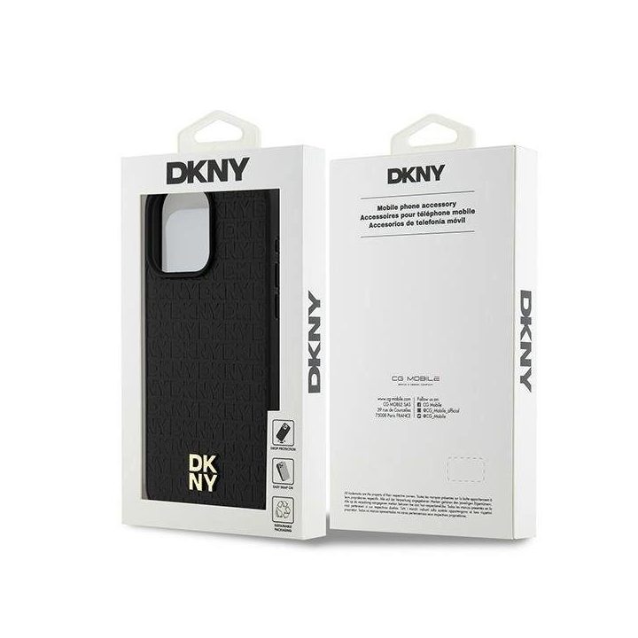DKNY odinis monogramos rašto metalinis logotipas MagSafe dėklas skirtas iPhone 15 Pro Max – juodas