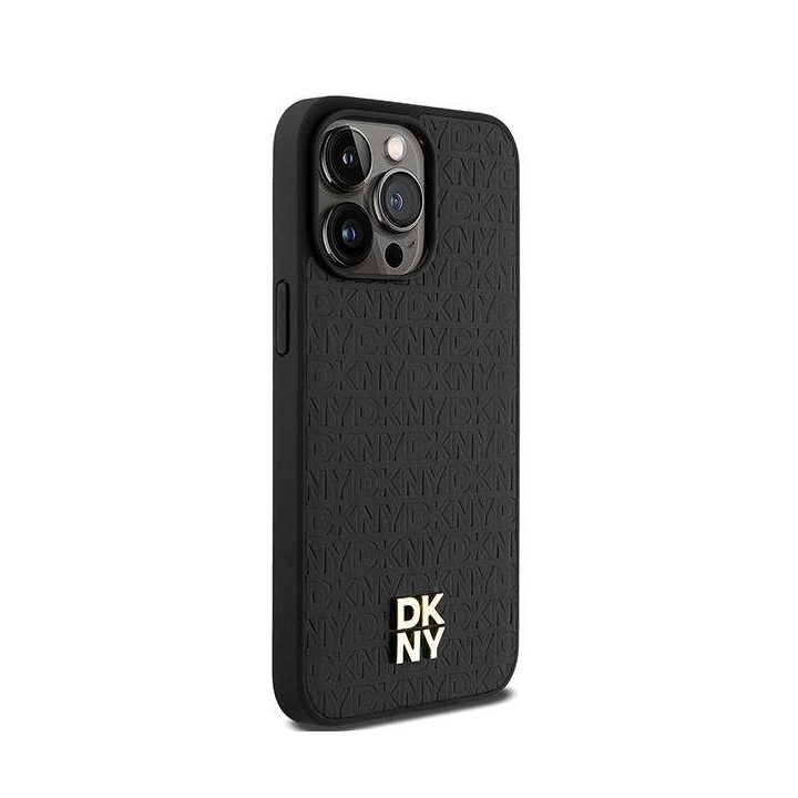 DKNY odinis monogramos rašto metalinis logotipas MagSafe dėklas skirtas iPhone 15 Pro Max – juodas