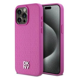 DKNY Leather Monogram Pattern Metal Logo MagSafe korpusas iPhone 15 Pro Max“ – rausvas