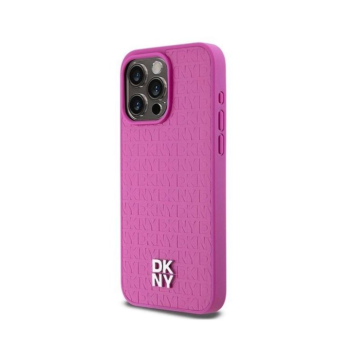 DKNY Leather Monogram Pattern Metal Logo MagSafe korpusas iPhone 15 Pro Max“ – rausvas