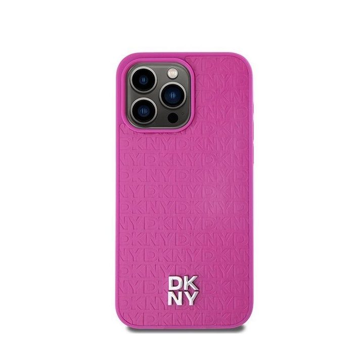 DKNY Leather Monogram Pattern Metal Logo MagSafe korpusas iPhone 15 Pro Max“ – rausvas