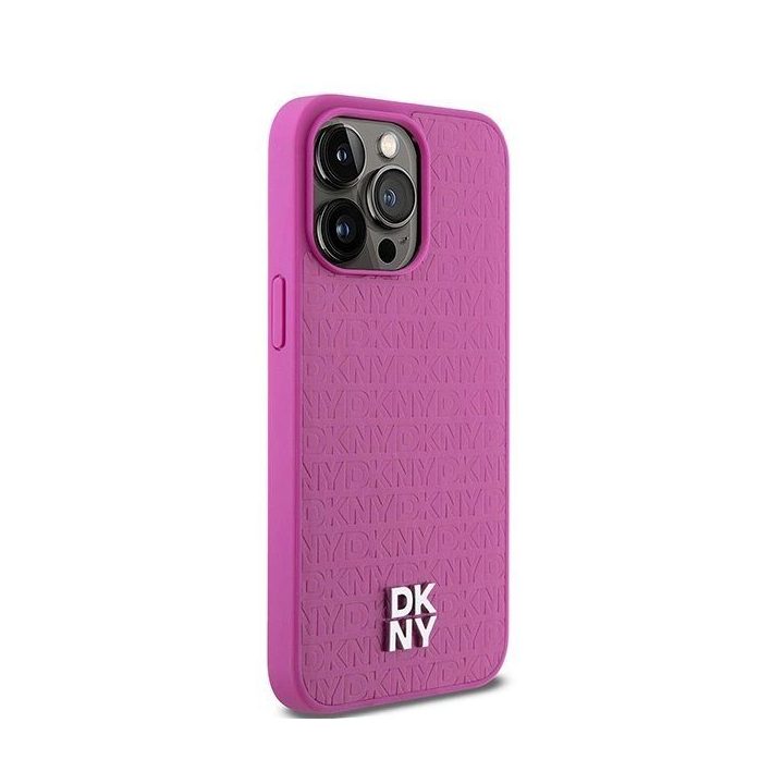 DKNY Leather Monogram Pattern Metal Logo MagSafe korpusas iPhone 15 Pro Max“ – rausvas