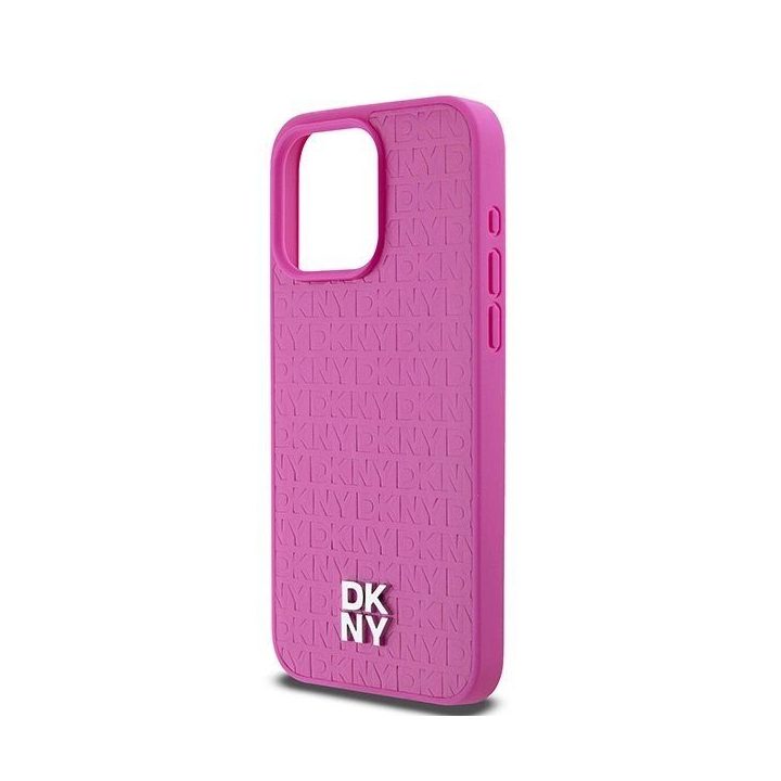 DKNY Leather Monogram Pattern Metal Logo MagSafe korpusas iPhone 15 Pro Max“ – rausvas