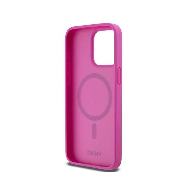 DKNY Leather Monogram Pattern Metal Logo MagSafe korpusas iPhone 15 Pro Max“ – rausvas