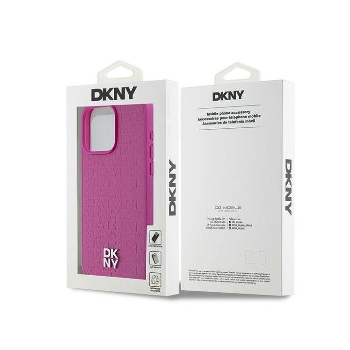 DKNY Leather Monogram Pattern Metal Logo MagSafe korpusas iPhone 15 Pro Max“ – rausvas