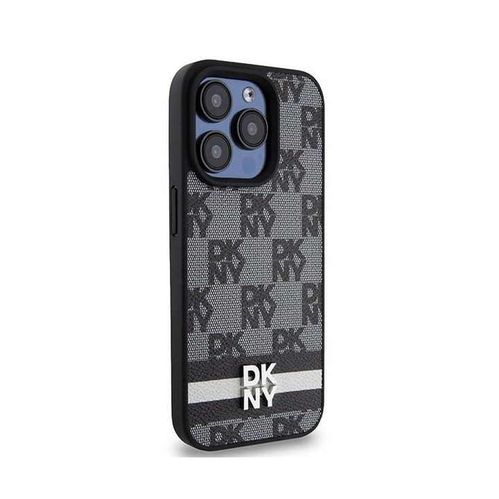 DKNY odinis dėklas su languotu mono raštu ir spausdintų juostų raštu skirtą iPhone 15 Pro Max“ - juodos spalvos
