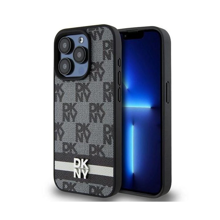 DKNY odinis dėklas su languotu mono raštu ir spausdintų juostų raštu skirtą iPhone 15 Pro Max“ - juodos spalvos