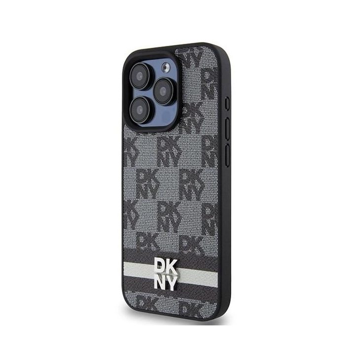 DKNY odinis dėklas su languotu mono raštu ir spausdintų juostų raštu skirtą iPhone 15 Pro Max“ - juodos spalvos