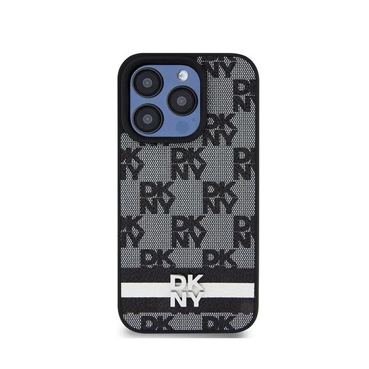 DKNY odinis dėklas su languotu mono raštu ir spausdintų juostų raštu skirtą iPhone 15 Pro Max“ - juodos spalvos