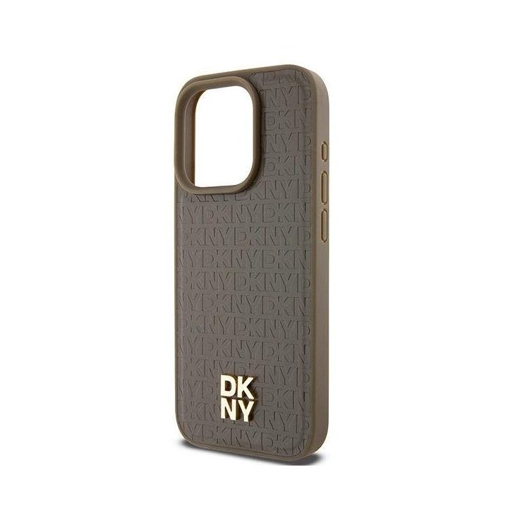 DKNY odinis dėklas su metaline logo MagSafe skirtas iPhone 15 Pro Max” - rudas