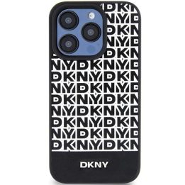 DKNY odinis dėklas su metaliniu logotipu ir atspausdintu raštu MagSafe“ iPhone 15 Pro Max – juodas