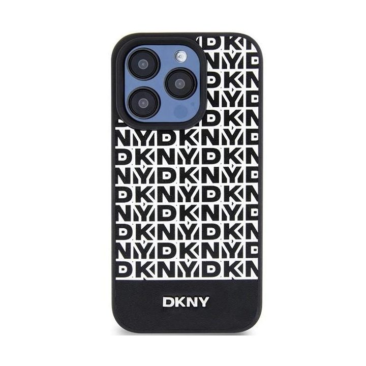 DKNY odinis dėklas su metaliniu logotipu ir atspausdintu raštu MagSafe“ iPhone 15 Pro Max – juodas