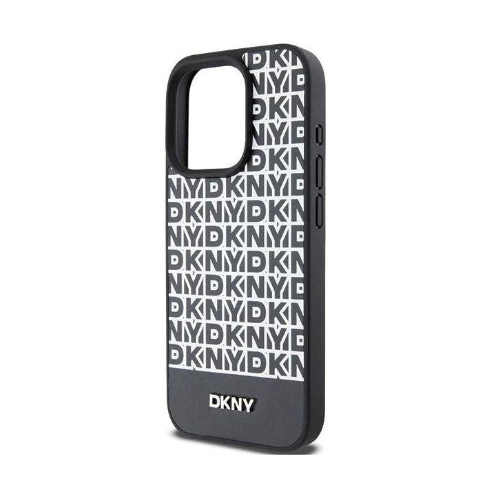 DKNY odinis dėklas su metaliniu logotipu ir atspausdintu raštu MagSafe“ iPhone 15 Pro Max – juodas