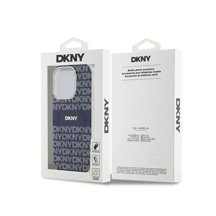 DKNY IML Mono & Stripe MagSafe dėklas iPhone 15 Pro - mėlynas