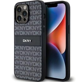 DKNY odinis mono dryžuotas dėklas ir metalinis logotipui skirtas iPhone 14 Pro Max“ – juodas