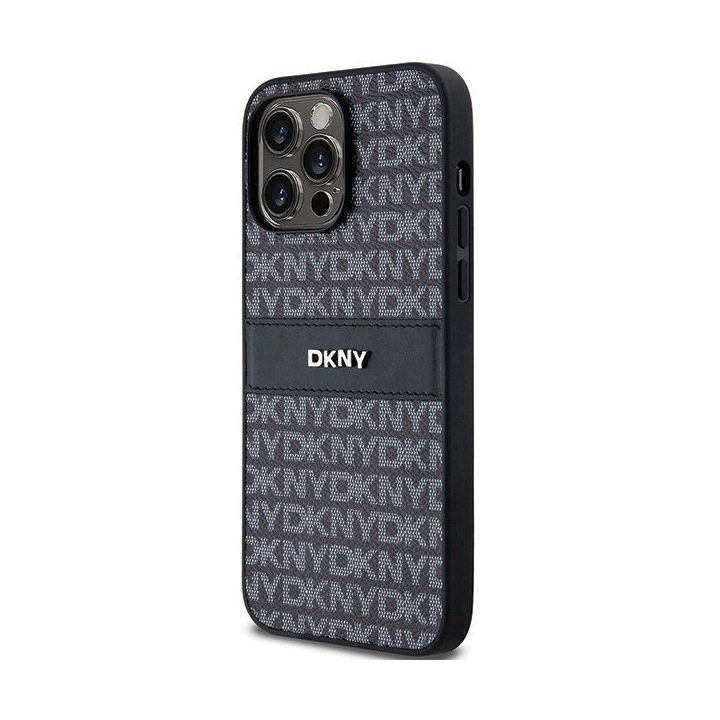 DKNY odinis mono dryžuotas dėklas ir metalinis logotipui skirtas iPhone 14 Pro Max“ – juodas