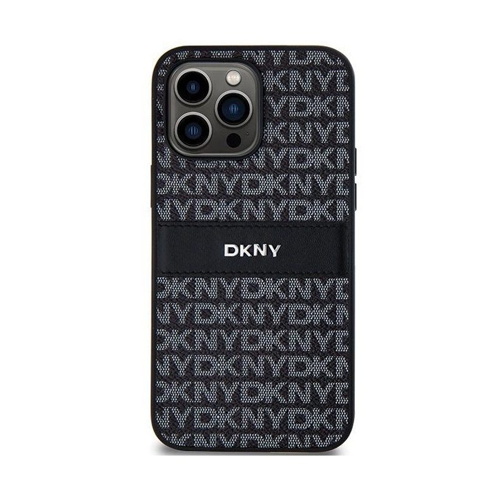 DKNY odinis mono dryžuotas dėklas ir metalinis logotipui skirtas iPhone 14 Pro Max“ – juodas