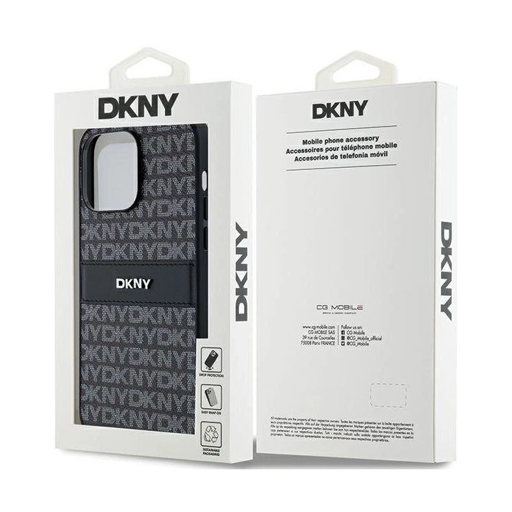 DKNY odinis mono dryžuotas dėklas ir metalinis logotipui skirtas iPhone 14 Pro Max“ – juodas