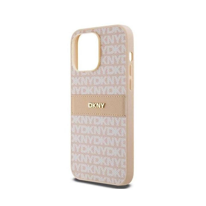DKNY odinis Mono juostų ir metalinis logotipo dėklas iPhone 14 Pro - rožinis.