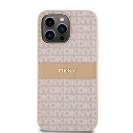 DKNY Leather Mono Stripe & Metal Logo“ dėklas iPhone 14 Pro Max“ – rožinis