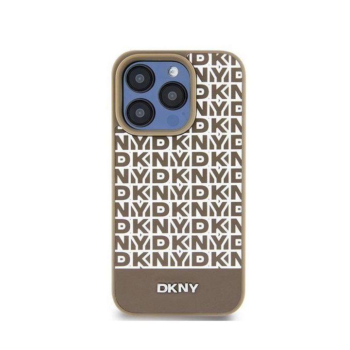 DKNY odinis su raštu bei metaliniu logotipo MagSafe“ dėklas skirtas iPhone 15/14/13“, Rudas