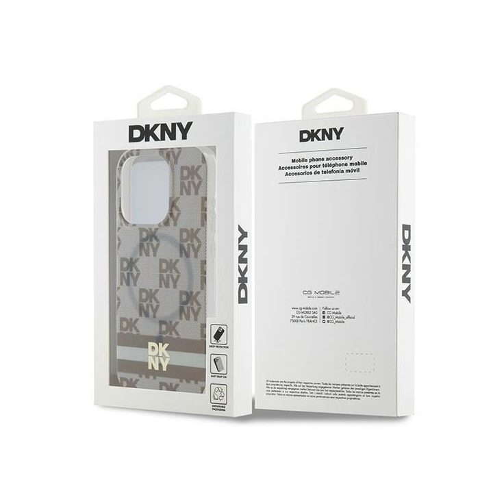 DKNY IML margintas vienspalvis raštas ir spausdintos juostelės MagSafe“ dėklas iPhone 15 Pro Max“ – smėlio spalvos