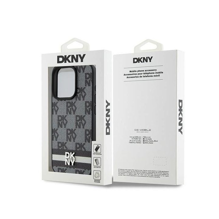DKNY odinis šachmatų mono raštas ir spausdintų juostų dėklas iPhone 15 Pro – juodas