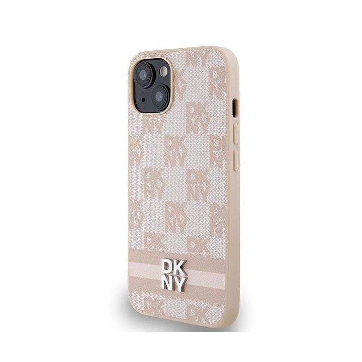 DKNY odinis languotas vienspalvis raštas ir atspausdintų dryžių dėklas iPhone 15 / 14 / 13 - rožinis