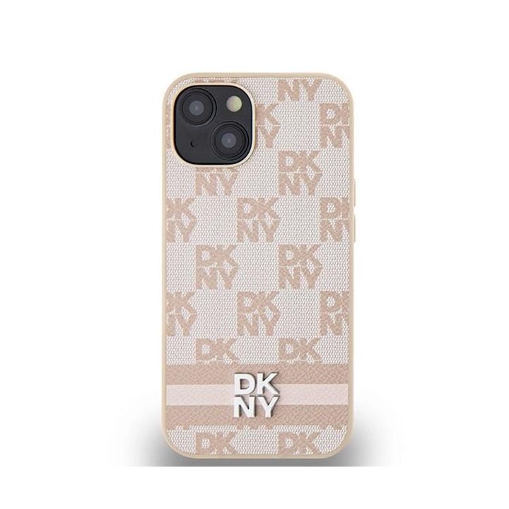 DKNY odinis languotas vienspalvis raštas ir atspausdintų dryžių dėklas iPhone 15 / 14 / 13 - rožinis