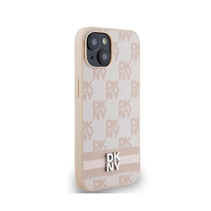 DKNY odinis languotas vienspalvis raštas ir atspausdintų dryžių dėklas iPhone 15 / 14 / 13 - rožinis