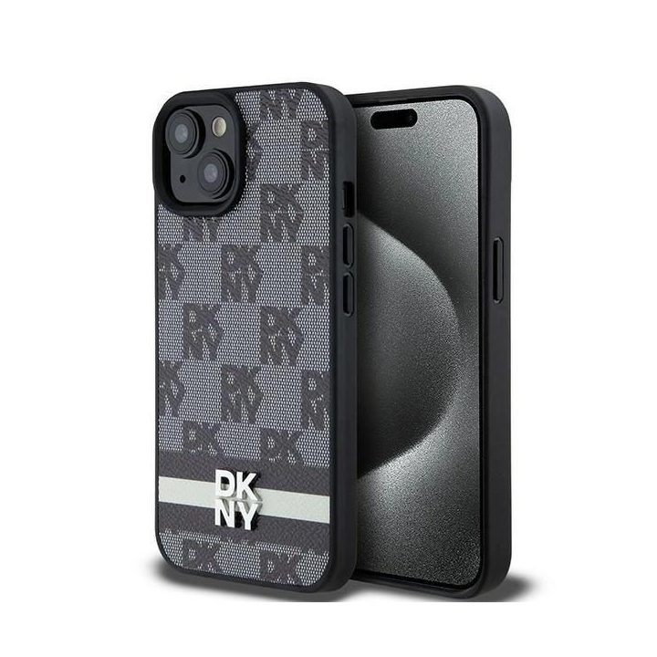 DKNY odinis languotas, monofoninės struktūros ir su spausdintomis juostelėmis dėklas iPhone 15 Plus / 14 Plus“ – juodas