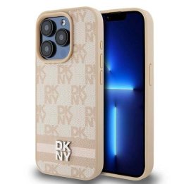 DKNY odinis languotas Mono raštas ir spausdintų dryžių dėklas iPhone 15 Pro telefonui - rausvas