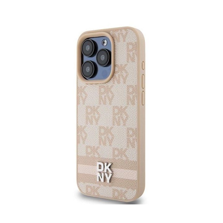DKNY odinis languotas Mono raštas ir spausdintų dryžių dėklas iPhone 15 Pro telefonui - rausvas