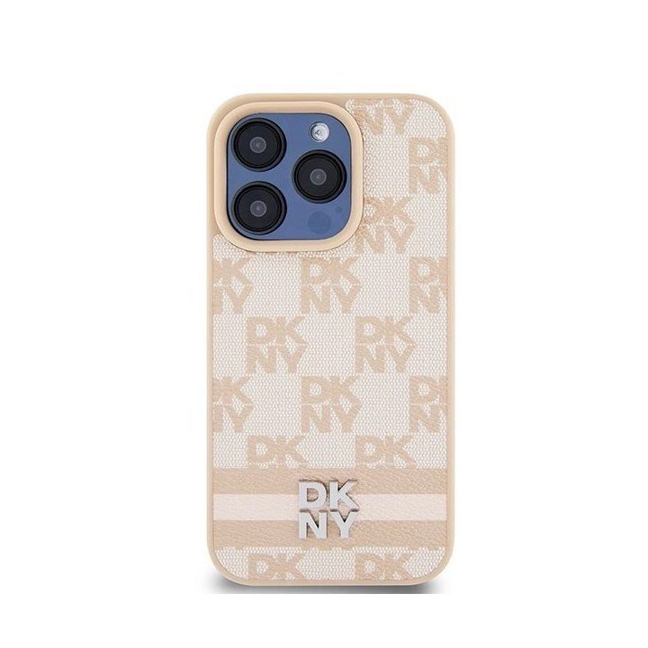 DKNY odinis languotas Mono raštas ir spausdintų dryžių dėklas iPhone 15 Pro telefonui - rausvas