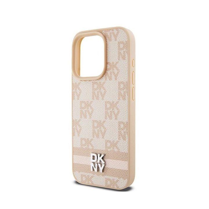 DKNY odinis languotas Mono raštas ir spausdintų dryžių dėklas iPhone 15 Pro telefonui - rausvas