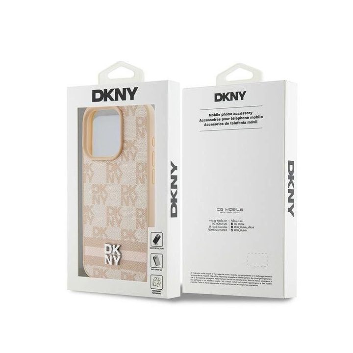 DKNY odinis languotas Mono raštas ir spausdintų dryžių dėklas iPhone 15 Pro telefonui - rausvas