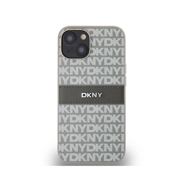 DKNY odinis vienspalvis dryžuotas ir metalinis logotipas skirtas iPhone 15/14/13“ - smėlio spalvos