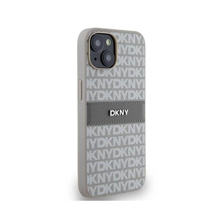 DKNY odinis vienspalvis dryžuotas ir metalinis logotipas skirtas iPhone 15/14/13“ - smėlio spalvos