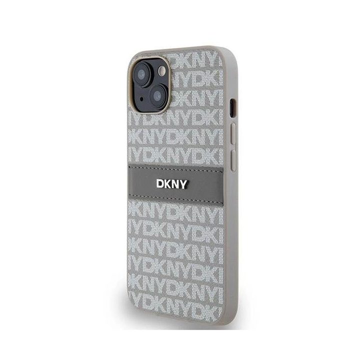 DKNY odinis vienspalvis dryžuotas ir metalinis logotipas skirtas iPhone 15/14/13“ - smėlio spalvos