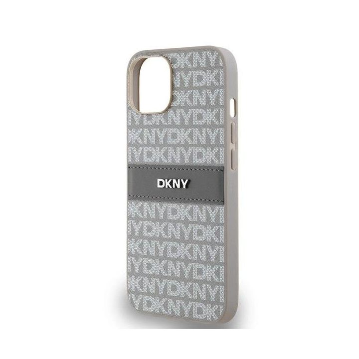 DKNY odinis vienspalvis dryžuotas ir metalinis logotipas skirtas iPhone 15/14/13“ - smėlio spalvos
