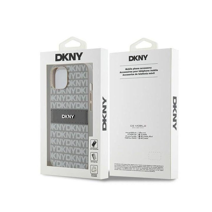 DKNY odinis vienspalvis dryžuotas ir metalinis logotipas skirtas iPhone 15/14/13“ - smėlio spalvos