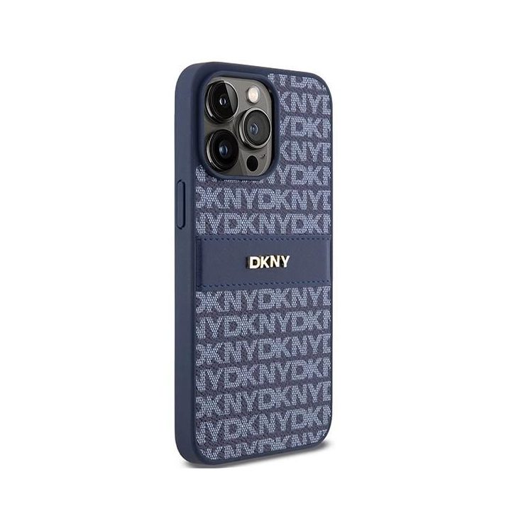 DKNY Leather Mono Stripe & Metal Logo dėklas iPhone 15 Pro Max – mėlynas