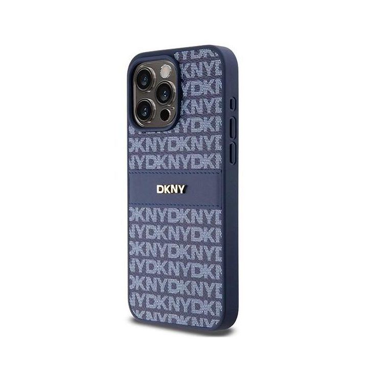 DKNY Leather Mono Stripe & Metal Logo dėklas iPhone 15 Pro Max – mėlynas